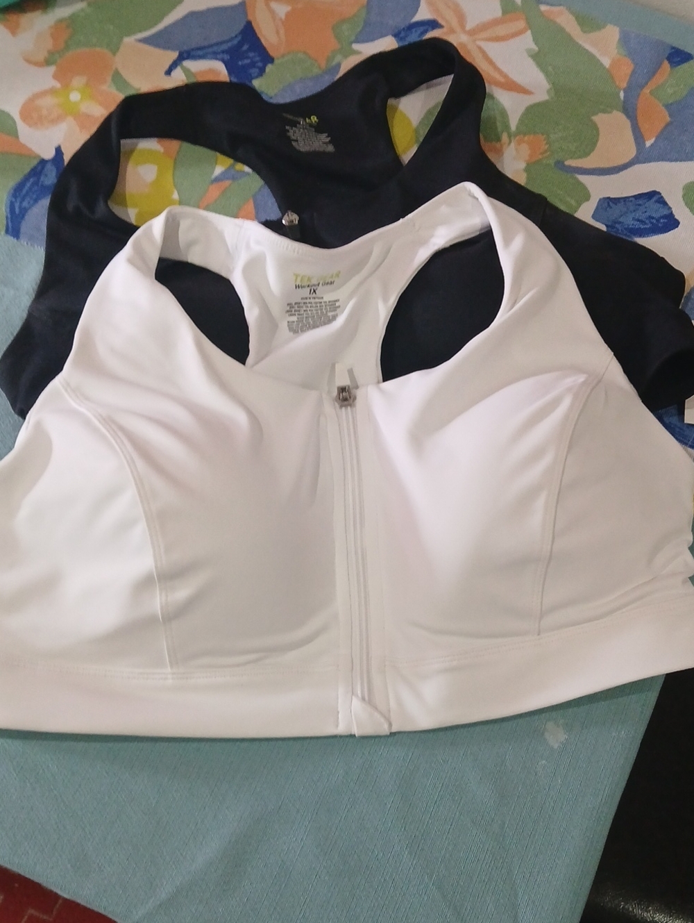 2 Tek gear Front-Zip Racerback Sports Bras.one Black And One White